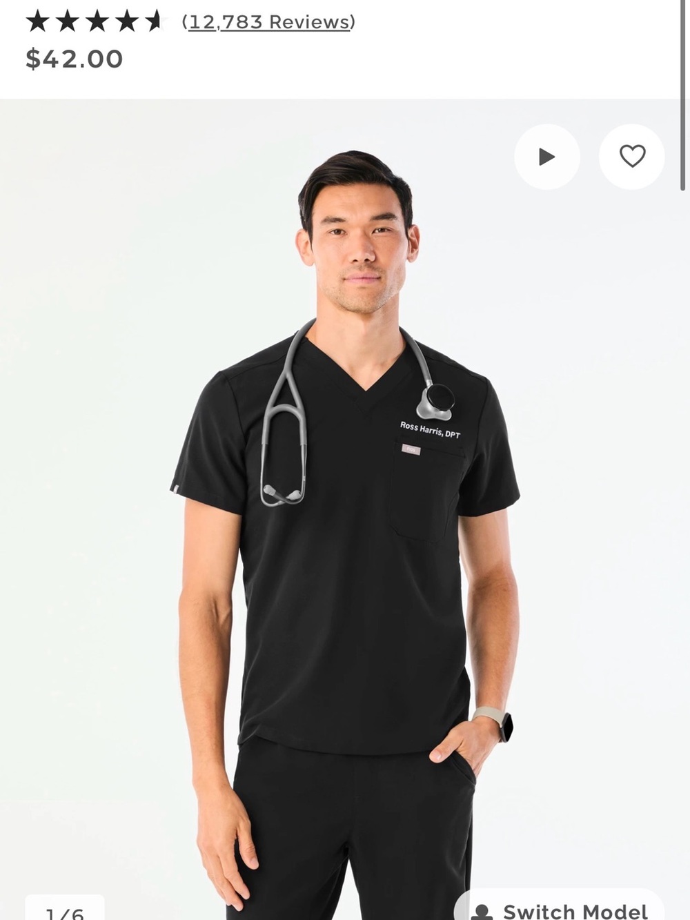 Figs Black Men's V-Neck Scrub Top